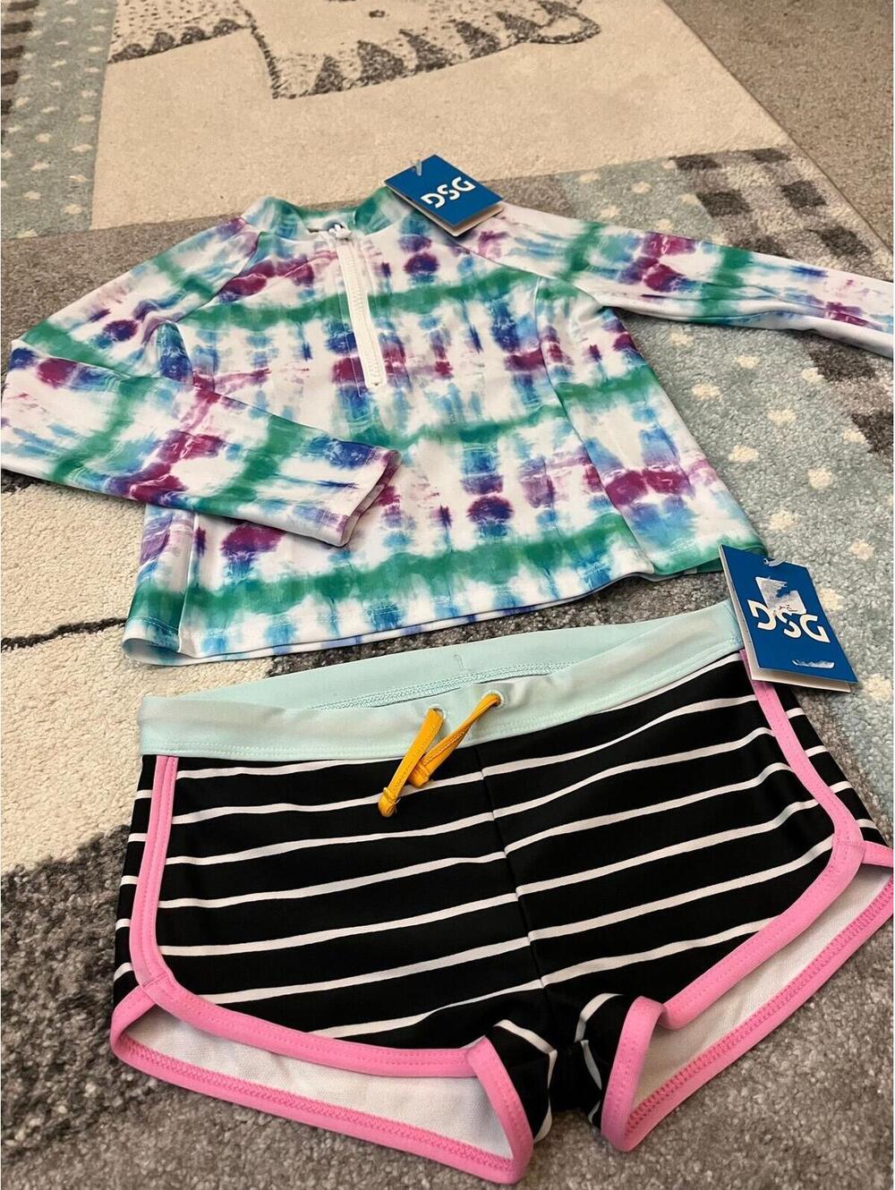 Girls Size 7 DSG Swim NWT Tie-Dye Rash Guard & Swim Shorts 2-Piece Bathing Suit